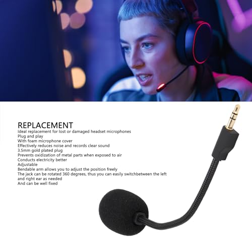 Yunseity Replacement Game Mic for G Pro/G Pro X, 3.5mm JackDetachable Microphone Boom with Foam Cover, Computer PC Gaming Headsets Noise Cancelling Replacement Mic