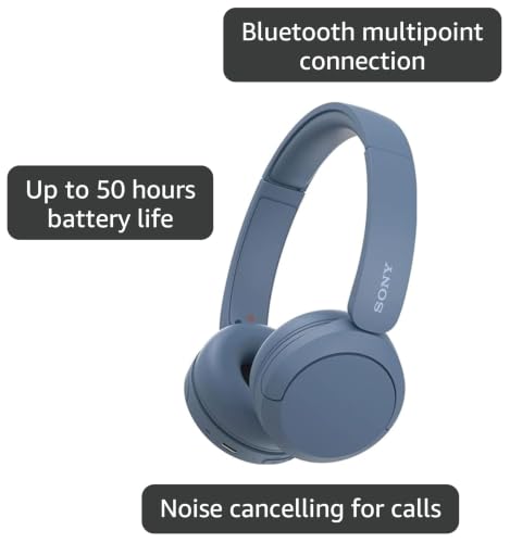 Sony WH-CH520L Wireless Bluetooth Headphones - Up to 50 Hours Battery Life with Quick Charge Function, On-Ear Model - Matte Blue