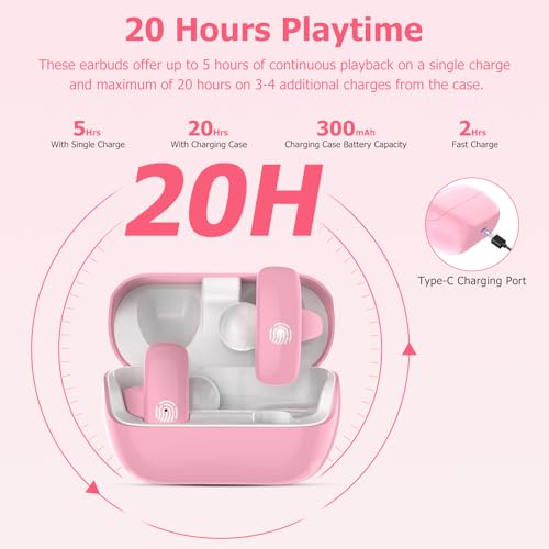 iDIGMALL Kids Wireless Earbuds, Open Ear Clip On Headphones for Teen, Pink | 85dB Volume Limit, 20 Hours Charging Case, Bluetooth 5.4, Built-in Mic, For Teens Child Girls Boys Home School Travel Sports - color: Pink