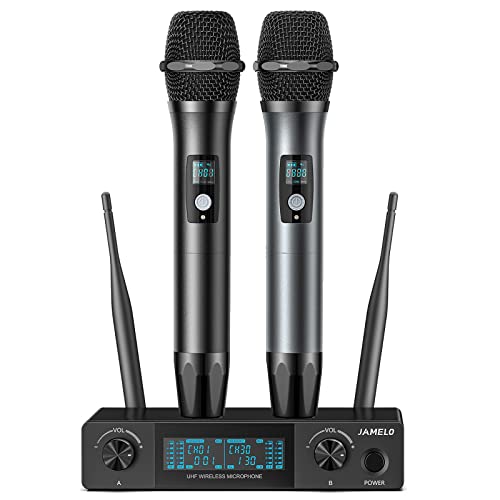 Wireless Karaoke Microphone Kit, Professional UHF Handheld Metal Dynamic Microphones Systems, 200ft Range, Adjustable Channels, Dual Mics Inalambrico for Church Singing DJ Wedding - color: Battery-Powered