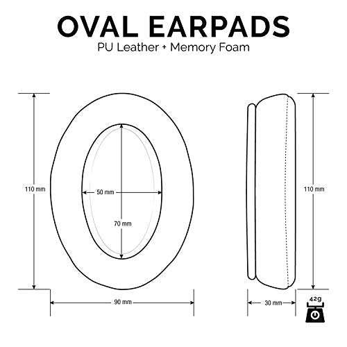 Brainwavz Replacement Earpads for ATH M50X, M50BT, Steelseries Arctis, Pro Wireless & Stealth 600, HyperX Cloud, AKG, SHURE, Philips & Many More Headphones, Memory Foam Ear Pad Cushions, Black Oval - color: Black