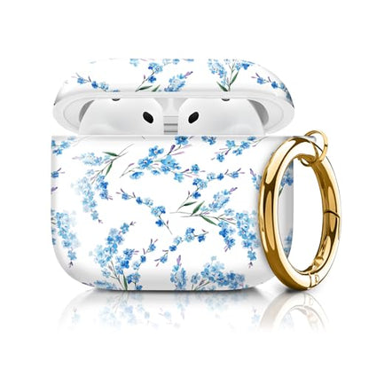 Cute Case Cover Compatible with AirPods 4th Generation 2024, Shockproof for Women & Girls with Cute Golden Round Buckle – Protective, Anti-Drop Design(Boho Blue Flower) - color: BOHO Blue Flower