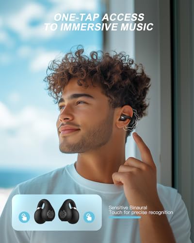 Jzones Open Ear Clip Wireless Earbuds Bluetooth 5.4, Lightweight Comfort Sports Bone Conduction Headphones Built-in Mic for Clear Audio, Stable Fit Earphones 24H Play-Black - color: Balck