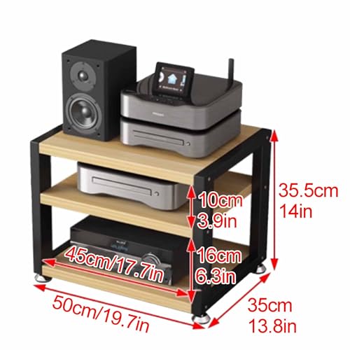 Multi-Functional Stereo Cabinet with Wooden Shelves & Steel Frame - Desktop Amplifier & AV Media Player Stand(Pomelo Wood,50 * 35 * 35.5cm) - color: Pomelo Wood, size: 19.7"D x 13.8"W x 14"H (1 Drawers)
