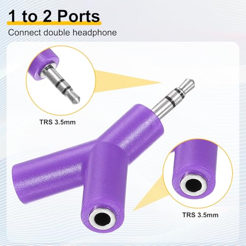 MECCANIXITY Headphone Splitter Adapter, 3.5mm Male to 2 Port Female Y Jack Aux Stereo Splitter for Phone Headset PS4 Switch Tablets, Purple - color: Purple