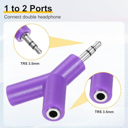 MECCANIXITY Headphone Splitter Adapter, 3.5mm Male to 2 Port Female Y Jack Aux Stereo Splitter for Phone Headset PS4 Switch Tablets, Purple - color: Purple