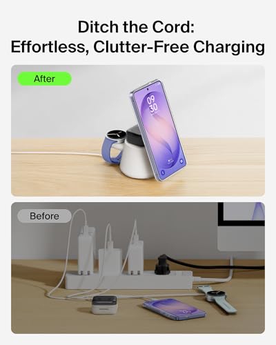 Belkin Qi2.2 25W Magnetic Wireless Charging Station, 3 in 1 Samsung Charger | Fast Charging, MagSafe Compatible, Samsung Galaxy S26, Android Charger, Pixel 10, iPhone 17/16/15, Apple Watch, AirPods - color: Sand