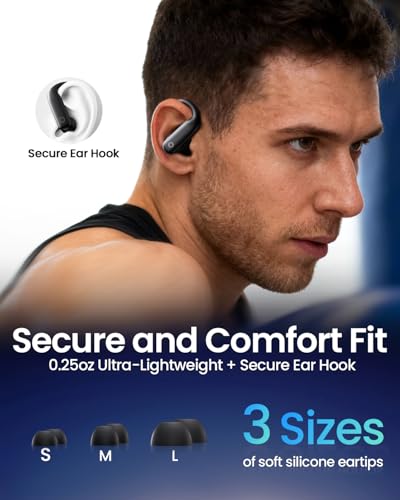 LEEMC Wireless Earbuds Bluetooth 6.0 with ANC Touchscreen 40H Bass | Noise Cancelling Ear Buds with Ear Hooks for iOS, Android, Sports, Workout, Lightweight Over-ear Headphones Stereo Sound