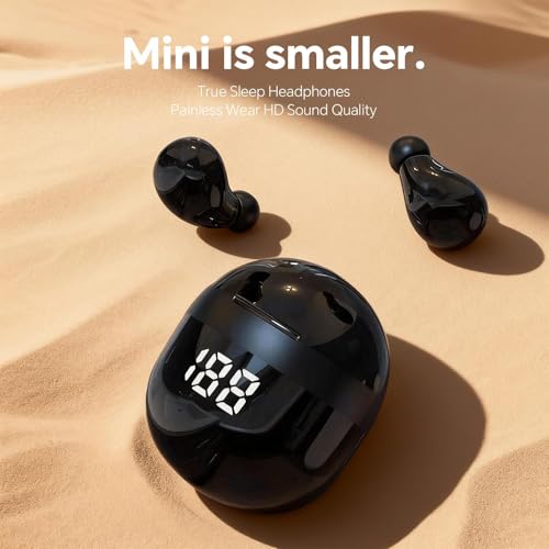Small Mini Invisible Earbuds Small Mini Headphones Wireless Bluetooth | Low Profile Micro Smallest Tiny Discreet Hidden Earbuds for Work, Invisible Sleep Earphone Ear Buds for Small Ear Canals - color: Black