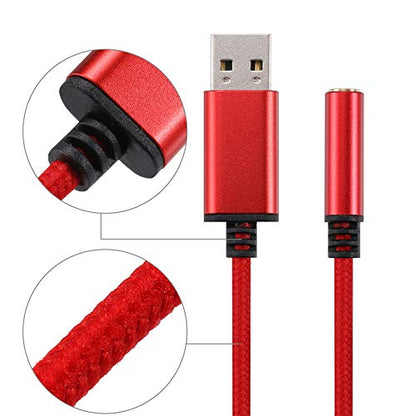 USB to 3.5mm Headphone Jack Audio Adapter, Support USB to TRRS 4-Pole 3.5 aux Port Headset, External Stereo Sound Card for PC, Laptop, PS4,Mac etc (0.6 Feet, Red) - color: Red