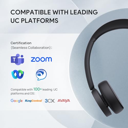 Yealink BH70 with Stand, Wireless Teams Headset with AI Mic Flip-to-Mute | Microsoft Teams & Zoom Certified, 100+ UC Platform Compatible, 35h Talk Battery, USB dongle C/A, No Power Adapter Required - color: Black(Dual+stand), style: Teams(USB-C to A)