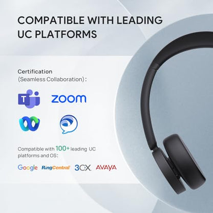 Yealink BH70 with Stand, Wireless Teams Headset with AI Mic Flip-to-Mute | Microsoft Teams & Zoom Certified, 100+ UC Platform Compatible, 35h Talk Battery, USB dongle C/A, No Power Adapter Required - color: Black(Dual+stand), style: Teams(USB-C to A)