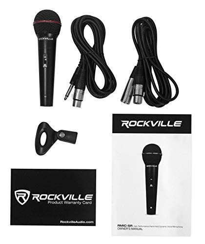 Rockville RMIC-SR Handheld Wired Dynamic Microphone for DJ/Vocal/Recording | Includes 2 OFC Cables (XLR-XLR/XLR-1/4"), Carry Case, Mic Clip, Neodymium, Uni-Directional, Metal Body, M-56