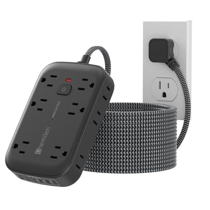 Power Strip Surge Protector with 12 Outlet and 6 USB Charging Station Black | The reset/off switch with overload protection. 1625W extension cord is made of PC shell, making it fireproof up to 1382 F. - size: 15FT