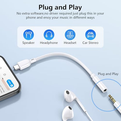 USB C iPhone16 Headphone Jack Adapter,USBC to 3.5MM Headphone Audio Adapter - color: White