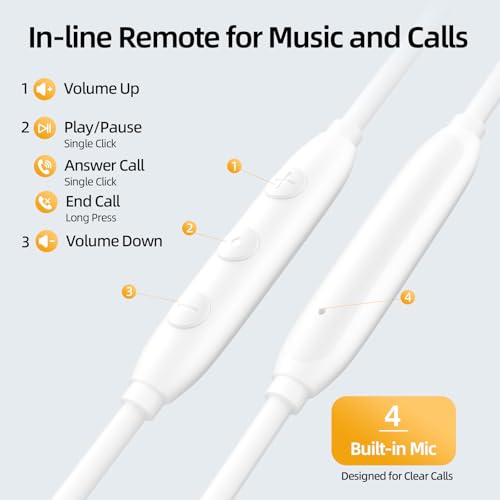ENC 노이즈 캔슬링 유선 이어버드, USB 타입 C - 3.5mm 어댑터가 있는 하이브리드 드라이버 유선 헤드폰, 마이크 핸즈프리 통화 3.5mm 잭 인이어 헤드폰 아이폰 16/15/삼성/PC용 - color: 화이트+타입 C 어댑터