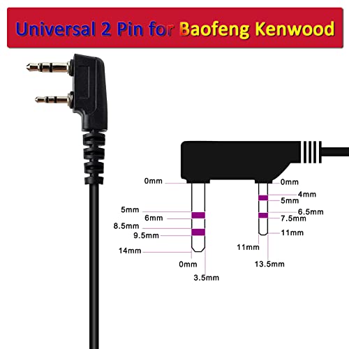 One Wire Walkie Talkies Earpiece with Mic Push to Talk (PTT) Mic 2 Pin Acoustic Tube Headset for Universal 2 Pin Baofeng UV-5R Retevis Kenwood Puxing Wouxun 2 Way Radio(Pack of 2)