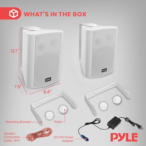 Pyle 6.5'' Marine Grade Waterproof Bluetooth Speakers with Built-in Amplifier, Indoor/Outdoor Use, Full Range Stereo, Aux Input, Rustproof, Ideal for Patio, Pool, Home Audio, White - color: White