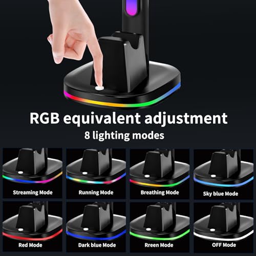 PS5 Controller Charging Dock with RGB Headphone Stand | 2-in-1, Dual USB Fast Charging Station, RGB LED Gaming Headset Stand, Multi-Functional Gaming Accessories