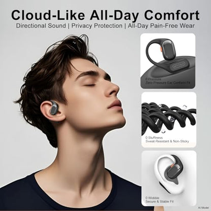 X52 Open Ear Headphones, Bluetooth 6.0 | Wireless Earbuds with Earhooks, Anti-Accidental Touch, LED Display, 30H Playtime, Sport Headphones for Running Workout, Black - color: Black