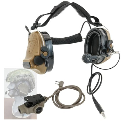 HEARFALCOM Tactical Headset C5 PRO Headphones with Mic Noise Cancelling for kenwoo Two-Way Radio for Airsoft CS Gaming - color: Brown