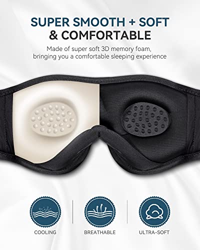 MUSICOZY 3D Sleep Headphones Bluetooth 5.4 Sleep Mask with HD Speakers | Soft Velvet Cotton Fabric, Blackout Design, Side Sleeper Comfort, Washable Style, 14 Hours Playtime, Travel Meditation Gifts - color: Indigo Blue