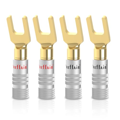 Preffair 24K Gold Plated Y Spade Plug Double Screw Welding-Free 13-18 AWG Gauge Size 4mm Speakers Amplifier Hi-Fi AV Stereo Home Theatre Audio Wire Cable Connector, 4 Pcs/2Pairs