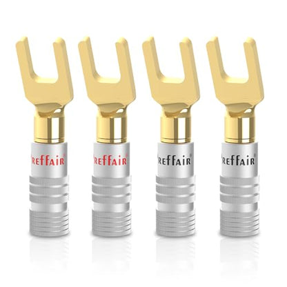 Preffair 24K Gold Plated Y Spade Plug Double Screw Welding-Free 13-18 AWG Gauge Size 4mm Speakers Amplifier Hi-Fi AV Stereo Home Theatre Audio Wire Cable Connector, 4 Pcs/2Pairs