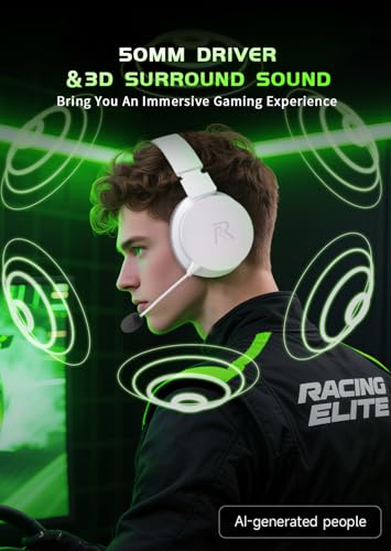 RYR Wireless Gaming Headset for Xbox Series X|S, Xbox One,White-Green | Bluetooth 5.3, 3D Surround Sound, Rotatable Earmuffs, Gaming Headphones with Noise Canceling Microphones - color: White-Green