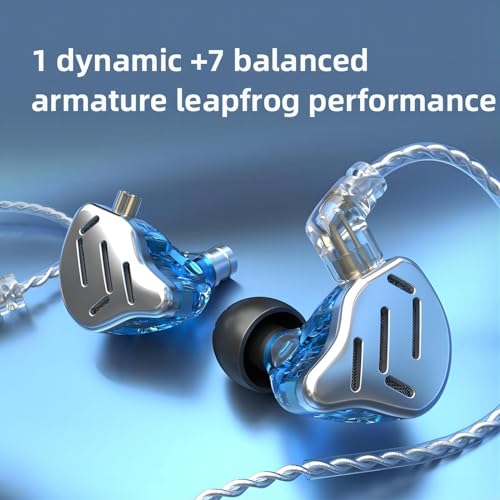 KZ Zax in Ear Headphones 7BA+1DD Hybrid 16 Drivers HiFi Noise Cancelling in Ear Monitor, Zin Alloy Shell Metal Wired Earphone with 3.5mm Jack Detachable 2 Pin 0.75mm Cable (No mic, Silver) | HiFi Sound Isolating Wired Earbuds, Zin Alloy Shell Metal Earpho