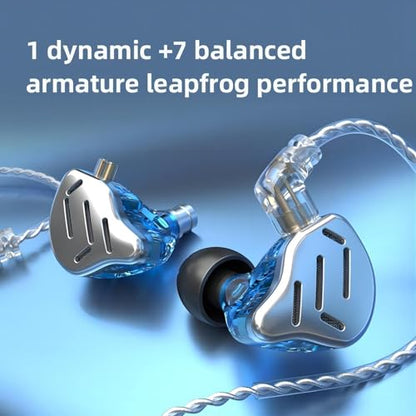 KZ Zax in Ear Headphones 7BA+1DD Hybrid 16 Drivers HiFi Noise Cancelling in Ear Monitor, Zin Alloy Shell Metal Wired Earphone with 3.5mm Jack Detachable 2 Pin 0.75mm Cable (No mic, Silver) | HiFi Sound Isolating Wired Earbuds, Zin Alloy Shell Metal Earpho