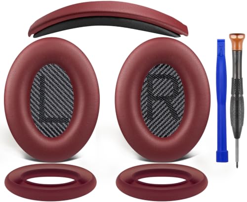 SOULWIT Replacement Kit for Bose QuietComfort QC35/QC35 ii Over-Ear Headphones, Ear Pads Cushions + Headband + Silicone Earpads Cover Protector - Burgundy - color: Burgundy