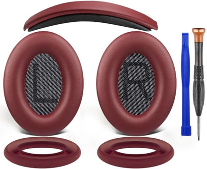 SOULWIT Replacement Kit for Bose QuietComfort QC35/QC35 ii Over-Ear Headphones, Ear Pads Cushions + Headband + Silicone Earpads Cover Protector - Burgundy - color: Burgundy