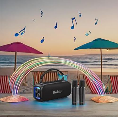 Bobtot Portable Speaker Outdoor Speaker | 2 Wireless Microphones Outdoor Speaker IPX5 Waterproof Speaker with Handle Stereo Loud Sound, Home & Outdoor Party