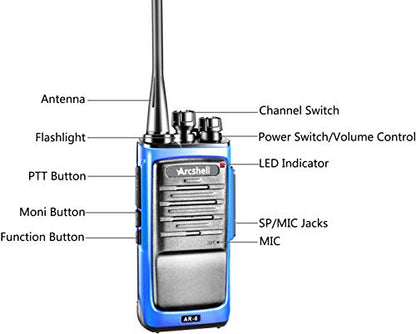 Rechargeable Long Range Two-Way Radios with Earpiece 6 Pack Arcshell AR-6 Walkie Talkies Li-ion Battery and Charger Included