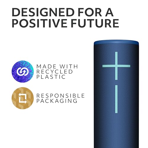 Ultimate Ears Boom 4 휴대용 방수 블루투스 스피커 - 블루 | 균형 잡힌 360도 사운드, 선명한 오디오, 깊은 베이스, 플로팅 디자인, 15시간 배터리 수명, 45m(147피트) 무선 범위 - color: 블루.