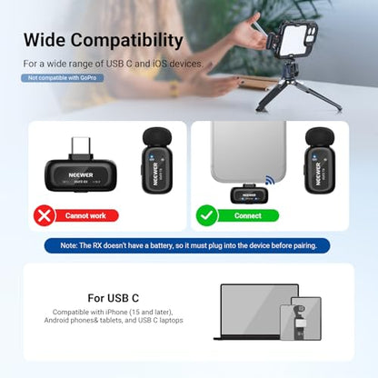 NEEWER KM19 Lightweight Wireless Lapel Microphone, 48kHz/24bit 30H Battery
