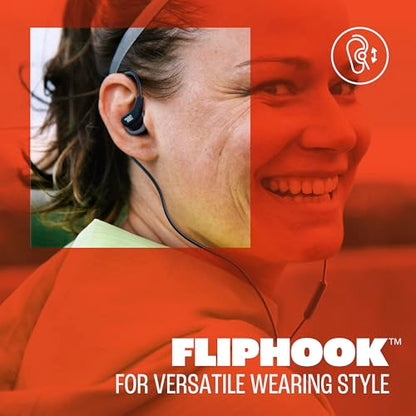 JBL Endurance Run 3 USB-C - Wired Sport Headphones - Black/Gray | FlipHook technology for versatile wearing style, IP65 dustproof and water-resistant, 3-button remote with microphone
