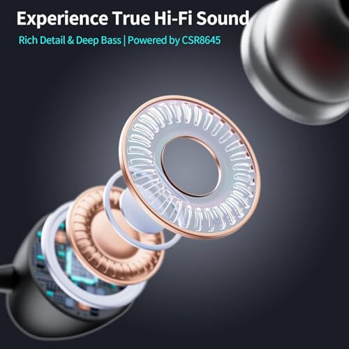 Retractable Neckband Bluetooth Headphones, Bluetooth 6.0 Wireless Neck Earbuds with Auto Retractable Ear Cables, 24H Playtime HiFi Deep Bass Stereo Headset for Sports Workout Commute Work Meeting