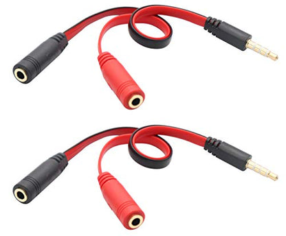 3.5mm Audio Y Splitter Cable 4-Pole 3.5mm AUX Male to 2x3.5mm Female Headset Mic & Stereo Y Splitter Cable for PC Computer Y Splitter Audio Flat Cable(20CM)(Red, Black) - color: Red, Black