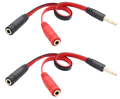3.5mm Audio Y Splitter Cable 4-Pole 3.5mm AUX Male to 2x3.5mm Female Headset Mic & Stereo Y Splitter Cable for PC Computer Y Splitter Audio Flat Cable(20CM)(Red, Black) - color: Red, Black