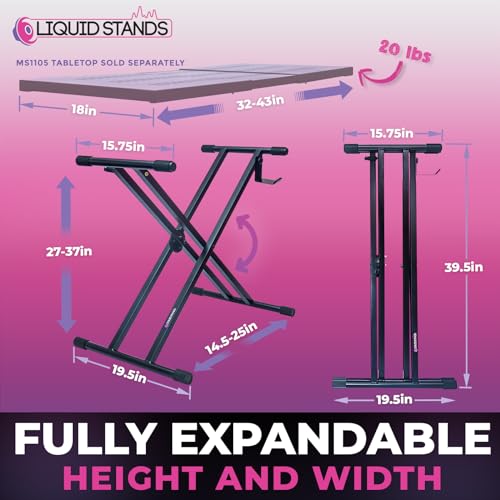 Liquid Stands Piano Keyboard Stand X Style Adjustable Portable Heavy Duty | Fits 54 61 88 Key Electric Compatibility, Double Braced Foldable Frame, Digital Music Table for Kids and Adults - color: Black X-Style