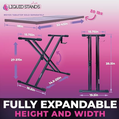 Liquid Stands Piano Keyboard Stand X Style Adjustable Portable Heavy Duty | Fits 54 61 88 Key Electric Compatibility, Double Braced Foldable Frame, Digital Music Table for Kids and Adults - color: Black X-Style