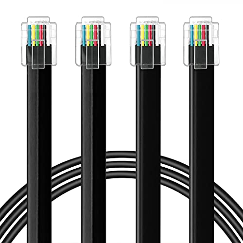 NECABLES 2Pack RJ12 Cable 1ft Telephone Cord Phone Cable - 1 Foot | RJ12 6P6C Male to Male Straight Wired for Both Data and Voice Use Black - size: 1 foot