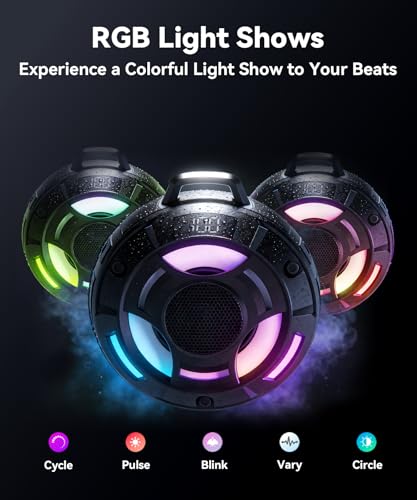 BassBloom Room 1 IPX7 Waterproof Shower Bluetooth Speaker, Black | 12W Powerful JIKE BASS Sound, 15H Playtime, LED Power Display, RGB Lights, for Kayaking Pool, Beach, Camping