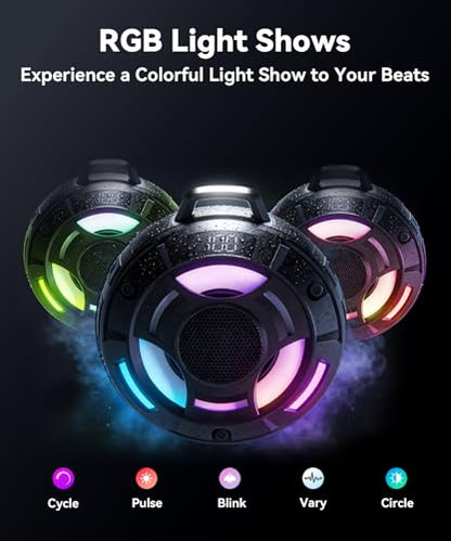 BassBloom Room 1 IPX7 Waterproof Shower Bluetooth Speaker, Black | 12W Powerful JIKE BASS Sound, 15H Playtime, LED Power Display, RGB Lights, for Kayaking Pool, Beach, Camping