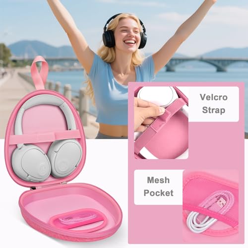 GWCASE Headphone Travel Case with Secure Strap and Accessory Pocket, Pink | Hard Shell Protection, Fits Most Foldable Over-Ear Headphones, 7.87 x 6.8 x 0.9 in Interior, for Daily Carry, Case Only - color: Pink
