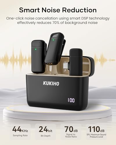 Wireless Lavalier Microphone with Charging Case, 36H Battery Life, Noise Cancellation, 135ft Range, Plug-and-Play Clip-On Mic for iPhone, iPad, Android, YouTube, Vlog, Live Streaming - color: Matte Black, size: With Case