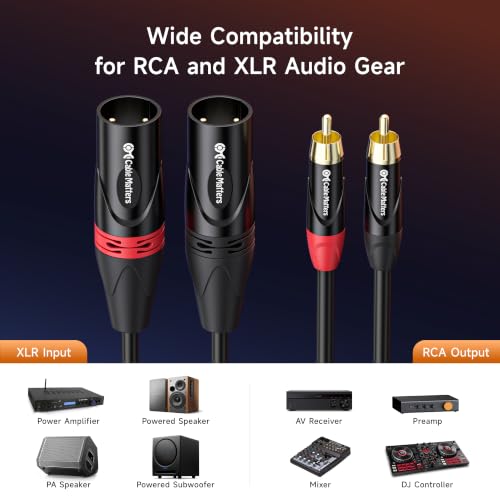 Cable Matters Dual RCA to XLR Cable, Dual RCA Male to Dual XLR Male, 6ft | Unbalanced Stereo Interconnect Cable, M-M, for Receivers, Amplifiers, Mixers, Powered Speakers, and Subwoofers - size: 6 ft