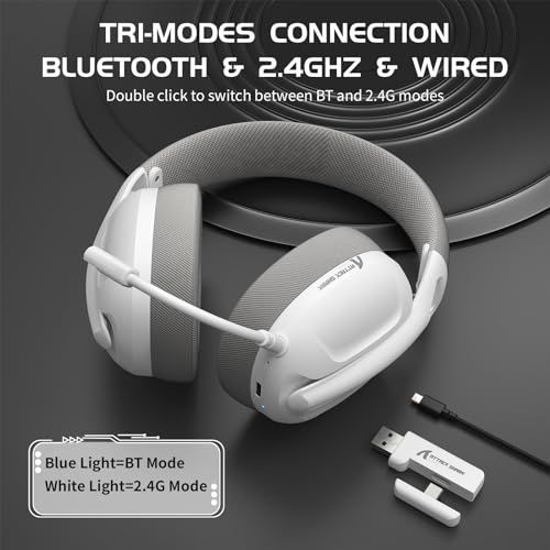 ZIYOU LANG L80 Ultralight Over Ear Tri Mode Wireless Gaming Headset-White | 2.4Ghz USB C and A Dongle/Bluetooth 5.3/3.5mm Wired,Detachable Mic,Stereo Sound,600mAh Battery for PC Win Mac PS4 PS5 Switch - color: White, size: Wired+BT+2.4Ghz
